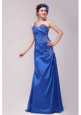 Cheap Column One Shoulder Blue Beading Mother of the Bride Dresses