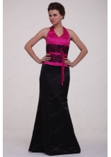Column Hot Pink and Black Lace Satin Halter  Mother of the Bride Dresses