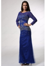 Royal Blue Column Scoop Beaded Mother of the Bride Dresses with Long Sleeves
