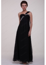 Black Empire One Shoulder Mother of the Bride Dresses with Beading Ankle Length