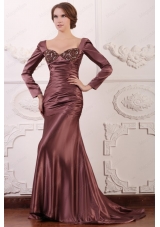 Appliqued Burgundy Column Square Mother of the Bride Dresses with Long Sleeves