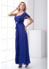 Empire One Shoulder Chiffon Blue Ruching Mother of the Bride Dresses