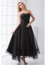 A Line Strapless Black Ankle Length Embroidery Mother of the Bride Dresses