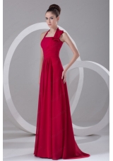 Simple Empire Halter Red  Mother of the Bride Dresses Ruching Chiffon Prom Dress