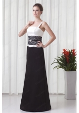 Column Straps Floor Length Lace Black and White Mother of the Bride Dresses