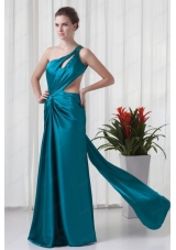 Column One Shulder Teal Ruching Mother of the Bride Dresses with Criss Cross