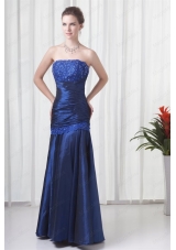 Column Strapless Navy Blue Ruching Mother of the Bride Dresses with Lace Up