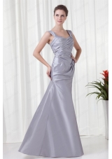 Grey Column Straps Taffeta Beading and Ruching Mother of the Bride Dresses