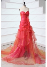 A Line Sweetheart Red Court Train Organza Beading Mother of the Bride Dresses