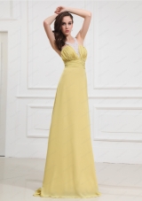 2014 Formal Empire Beading and Ruching Floor Length Halter top Prom Dress
