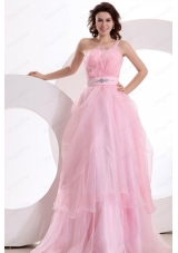 A Line One Shoulder 2014 Organza Pretty Floor Length Beading Prom Dress