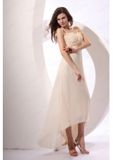 Champagne Straps High Low Empire Chiffon Hand Made Flowers Prom Dress