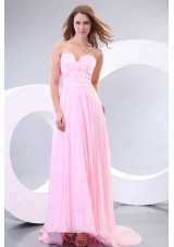 Sweetheart Empire Baby Pink High Low Pleats Prom Dress with Train