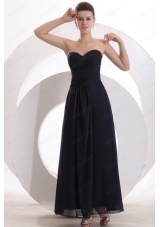 Beaded Decorate Brust Sweetheart Chiffon Black Ankle Length Prom Dress