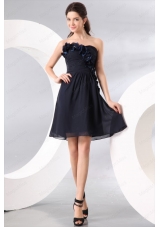 Navy Blue Strapless Hand Made Flowers Prom Dress for 2015