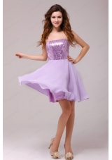 Purple Strapless Sequins Chiffon Knee Length Prom Dress