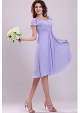2015 Empire Cap Sleeves Lavender Ruching Prom Dress