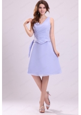 Lavender Chiffon Prom Dress with A Line V Neck Knee Length