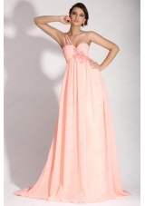 Baby Pink Empire One Shoulder Appliques and Ruching Prom Dress