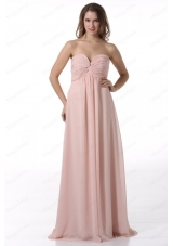 Simple Baby Pink Sweetheart Ruching Floor Length Chiffon Prom Dress