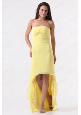 Simple Yellow High Low Prom Dress with Strapless