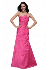 Column Sweetheart Hot Pink Ruching Floor Length Prom Dress