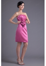 Column Strapless Rose Pink Ruching Taffeta Mini Length Prom Dress
