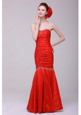 Mermaid Sweetheart Floor Length Beading Red Prom Dress with Lace Up
