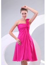 Hot Pink Hand Made Flowers Ruching One Shoulder Prom Dress