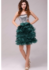 Turquoise Sequins and Ruffles A Line Tulle Prom Dress
