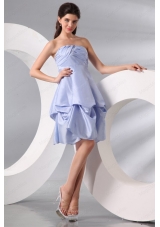 A Line Light Blue Strapless Pick Ups Taffeta Prom Dress