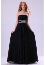 Empire Strapless Black Beading Floor Length Chiffon 2014 Prom Dress