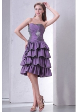 Purple Sweetheart Knee Length Prom Dress with Beading and Layers