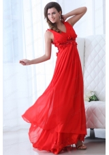 Empire Wine Red V Neck Ruching Appliques Floor Length Prom Dress