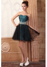 Peacock Green and Black Short Prom Dress with Beading Mini Length