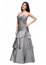 A Line Gray Sweetheart Appliques and Ruching Ruffled Layers Prom Dress