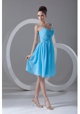 Taffeta A Line Straps Aqua Blue Beading Knee Length Prom Dress