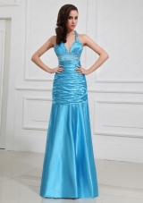 Wonderful Column Halter Top Beading and Ruching Prom Dresses for 2014