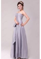 Cheap Column Strapless Floor Length Grey Bowknot Prom Dress