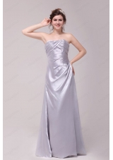 Column Strapless Ruching Taffeta Grey Prom Dresses With Floor Length