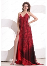 Sexy Empire Halter Floor Length Tulle Criss Cross Red Ruching Prom Dress