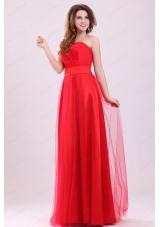 Cute Empire Sweetheart Red Floor Length Tulle Prom Dress with Ruching