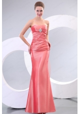 Watermelon Column Strapless Taffeta Ruching Prom Dress with Lace Up