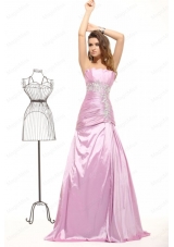 Pretty A Line Strapless Pink Taffeta Prom Dress with Beading