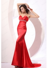 Latest Column V Neck Red Beading Prom Dress for 2014 Spring
