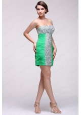 Beaded Sexy Mini Length Green Prom Dress with Side Zipper