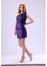 Purple Column One Shoulder Prom Dress with Mini Length