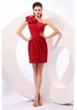 Simple Column One Shoulder Min Length Bowknot Taffeta Red Prom Dress