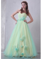 Sweetheart Yellow and Blue A Line Hand Made Flowers and Beading Prom Dress