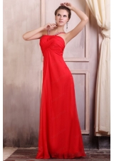 Beaded Decorate Straps Chiffon Long Red Prom Dress with Ruching